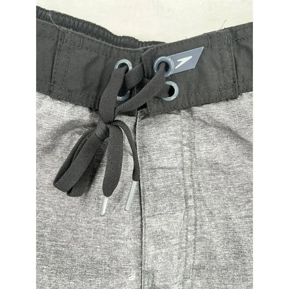 Speedo Board Shorts Men's Large Gray Pull On Drawstring Swim Trunks